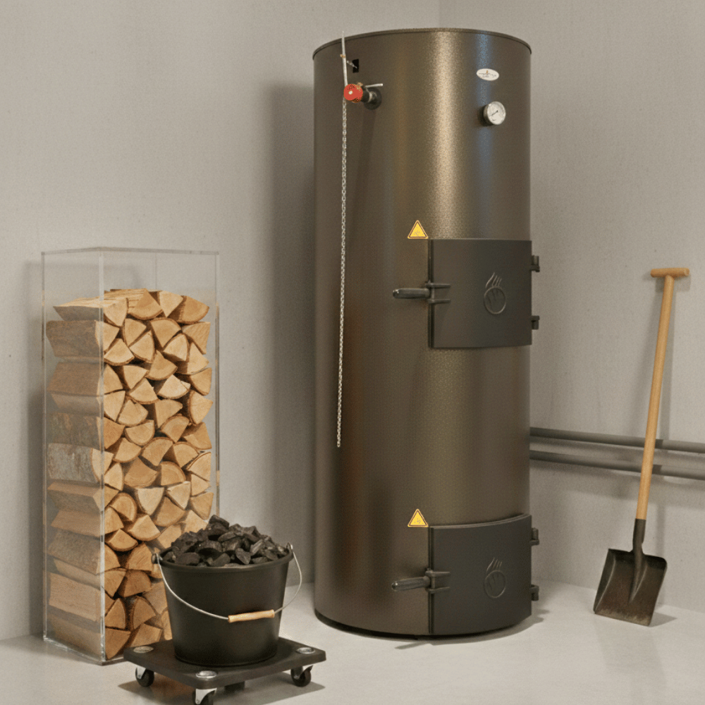 Centrala pe lemne și cărbuni de 40 Kw Stropus S40U cu ardere tip lumanare
